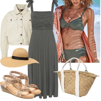 Outfit s Šedá/Tmavě zelená/Khaki/Zelená Bikiny - Spodní Díl/Spodní díl bikin/Plavka/Bikiny hotpant Lascana "Outfit na léto"
