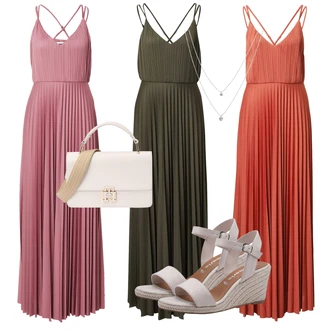 Bez rukávů Dlouhé Outfit s Tmavě zelená Šaty Na Ramínko/Dlouhé Šaty/Maxi Šaty/Empire šaty/Plisované Šaty/Šaty s výstřihem/Dlouhé Letní Šaty About You "Outfit na léto"