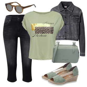 Outfit s Černá/Tmavě modrá/Tmavě šedá/Šedá Capri Džíny/Zkrácené Džíny/Dámské Džíny s Délkou 7/8 S.Oliver "Outfit na léto"