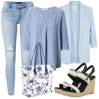 Outfit s Světle Modrá/Šedá/Modrá Tunikové Tričko/Klasická tunika/Halenka S 3/4 Rukávem/Elegantní Tunika/Dlouhá Halenka/Tunika ve tvaru A/Kožená bunda pro muže About You "Outfit na léto"