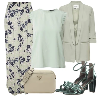 Bez rukávů Outfit s Světle zelená/Zelená/Tyrkysový/Světle modrá Halenka a Tunika/Halenka Móda Pro Plnoštíhlou/Tričko & Top Móda Pro Plnoštíhlé VERO MODA "Outfit na léto"