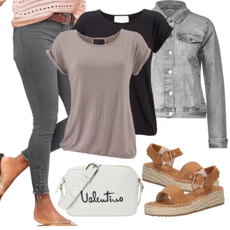 Outfit s Šedá/Světle šedá Košilová bunda/Džínové Bund/Krátké Džínové Bundičky/Letní Bund Street One "Outfit na léto"