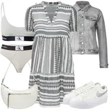 Krátké rukávy Ke kolenům Letní Šaty Outfity image