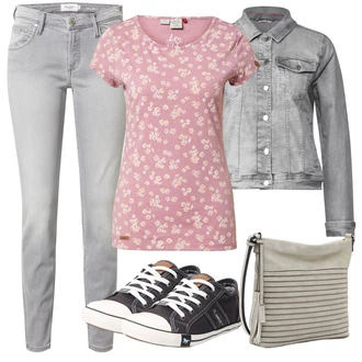 Outfit s Šedá/Světle šedá Košilová bunda/Džínové Bund/Krátké Džínové Bundičky/Letní Bund Street One "Outfit na léto"
