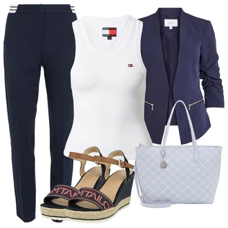 Vysoké Podpatky Outfit s Tmavě modrá/Béžová/Červená/Žlutá/Hnědá Sandály Espadrille sandál/Espadrilka s klínovým podpatkem/Espadrilka na Podpatku/Sandál na klínku/Letní Bota/Bota Na Klínku Tom Tailor "Outfit na léto"