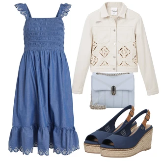 Babydoll, Styl Outfit s Modrá/Světle modrá/Pastelové barvy Bavlněné Šaty/Džínové Šaty/Šaty s laclem/Šaty S Kosticí/Šaty Na Ramínko/Letní Šaty Vila "Outfit na léto"Look: Babydoll, Příliš oblečený, Nadrozměrné