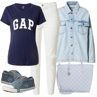 Outfit s Krémová/Bílá/Khaki Kožené bundy/Zkrácené Džíny/Džíny s Dírou/Džíny s Rozparkem/Kotníková Bota/Motorkářské Džíny/Kožená bunda/Capri Džíny Hollister "Outfit na léto"