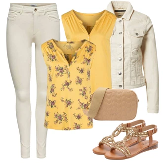 Patchwork Outfit s Krémová/Khaki/Béžová/Bílá/Oranžová Vintage Bund/Letní Bund/Jarní bunda/Džínové Bund/Manšestrová Bunda/Krátké Džínové Bundičky/Krátký Bund/Krátký Bund Only "Outfit na léto"