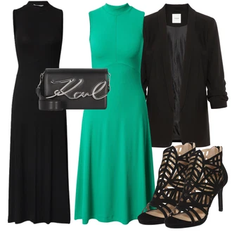 Vysoké Podpatky Outfit s Černá/Béžová/Oranžová Bullboxer "Outfit na léto"