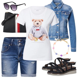 Zapínání na knoflíky Outfit s Růžová/Hnědá/Vícebarevný/Zelená Košile Bermuda/Pytlovitý Šortky/Džínový Šortky LTB "Outfit na léto"