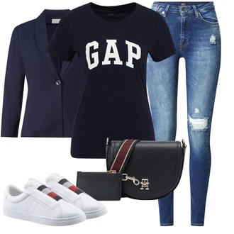 Outfit s Modrá Kožená bunda/Midi Kabát/Svetrová Vest Dlouhý svetr Only "Outfit na léto"