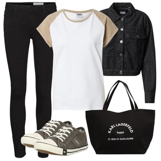 Krátká Outfit s Černá/Tmavě šedá Krátký Bund/Krátké Džínové Bundičky/Krátký Bund/Džínové Bund About You "Outfit na léto"