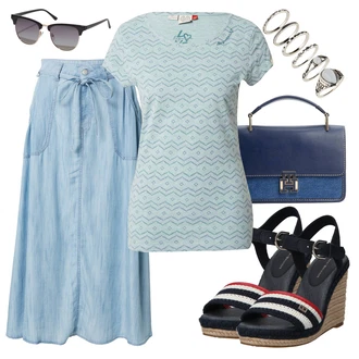 Outfity pro léto s Světle modrá/Modrá Midi Sukně/Dlouhá Sukně/Džínová Sukně/Džínová vintage sukně/Vázací Sukně ESPRIT "Outfit na léto"