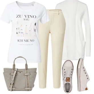 Outfit s Khaki/Béžová Mušelínové kalhoty/Střmenová Kalhoty/3/4 Kalhoty/Capri kalhoty/Kalhoty se Štěrbinou/Úzká Kalhoty/Mrkvová Kalhoty/Kalhoty s Vysokým Pasem/Kalhoty s nášivkou uprostřed/Skinny Kalhoty Object "Outfit na léto"