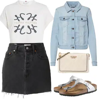 Džínovina Outfit s Černá/Tmavě šedá Krátká Sukně/Džínová Sukně/Džínová vintage sukně/90tá Léta Sukně levi's ® "Outfit na léto"