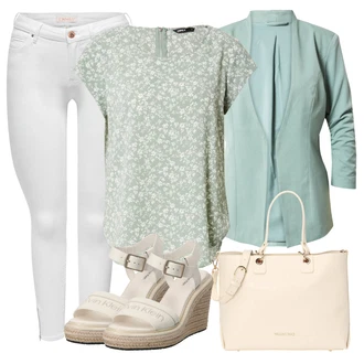Květinová Moc Outfit s Zelená/Světle zelená/Světle modrá Halenka a Tunika Tunika/Halenka Móda Pro Plnoštíhlou/Tričko & Top Móda Pro Plnoštíhlé Only "Outfit na léto"