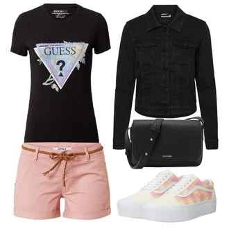 Outfit s Hnědá/Růžová/Bílá/Béžová Teniska Skate Bota/Nízká Teniska/Teniska na platformě/Plátěná Teniska/Teniska s dírkovaným vzorem/Teniska teddy Vans "Outfit na léto"