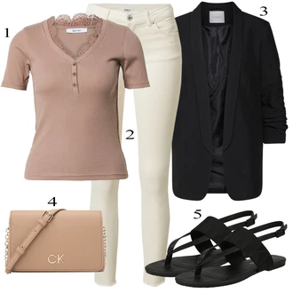 outfit mit Bež/Bela/Khaki Usnjena Jakna/Motoristične Kavbojke/Kavbojke z Razporkom/Kavbojka z Nizkim Pasom/Kavbojka z Nizkim Pasom/Push up Kavbojke/Ozke Kavbojke/Usnjene Čevlje/Termodžinsi Only "Poletna oblačila"