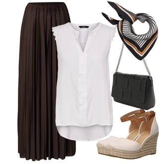 Elegantní Outfit s Bílá/Šedá/Hnědá Halenka Móda Pro Plnoštíhlou/Halenka a Tunika Tunika Only "Outfit na léto"Look: Styl, Lehký, Rad, Emo, 20 léta, Elegantní, Kancelář, Old Money, Příliš oblečený, S průsvitem