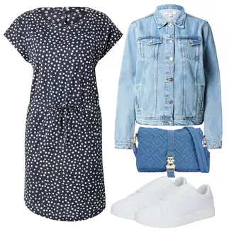 Outfity pro léto s Tmavě modrá/Modrá Šaty s puntíky/Košilové šaty/Halenkové Šaty/Pouzdrové Šaty/Šaty S Potiskem Only "Outfit na léto"