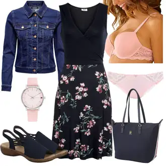 Outfit s Růžová/Tmavě modrá/Červená Letní Šaty/Šaty Fit & Flare/Společenské šaty pro hosta/Šaty Do Áčka/Žerzejové Šaty/Šaty S Potiskem/Zavinovací Šaty/Šaty Bez Rukávů BEACH TIME "Outfit na léto"