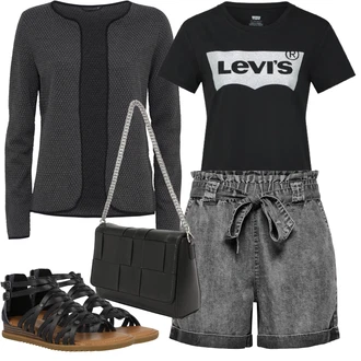 Outfit s Modrá/Hnědá/Růžová/Tmavě Modrá Zkrácený Top/Fancy tričko/Těhotenské tričko/Pletené tričko/Tričko nadměrné velikosti/Košile s potiskem/Top/Tričko s nápisem levi's ® "Outfit na léto"