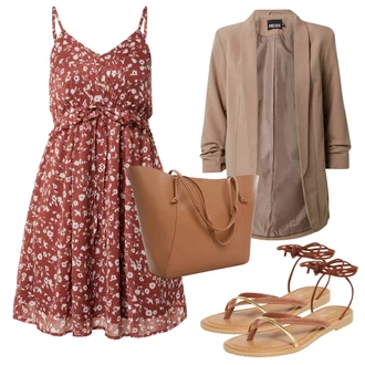 Outfit s Hnědá/Béžová Lodička s Přezkou/Letní Bota/Sandál Dianette/Žabka na podpatku/Pohodlný Sandál/Přezková bota/Korkový sandál na klínku/Espadrille sandál/Žabka s klínovým podpatkem/Sandál S T Páskem About You "Outfit na léto"