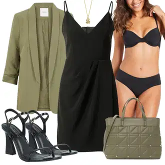 Outfit s Černá/Šedá/Tmavě zelená Žerzejové Šaty/Společenské šaty pro hosta/Občanské šaty/Šaty s Kapsou/Zavinovací Šaty/Pouzdrová Šat/Šaty Bez Rukávů/Šaty Na Ramínko/Šaty S Rovným Střihem/Pouzdrové Šaty/Šaty na tenké ramínko guido maria kretschmer women "Outfit na léto"