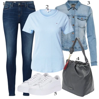 outfit mit Modra/Temno modra Usnjena Jakna/Ženske 7/8 Kavbojke/Kavbojke z Razporkom/Kavbojka z Nizkim Pasom/Kavbojka z Nizkim Pasom/Push up Kavbojke/Ozke Kavbojke/Kavbojke na Poteg/Usnjene Čevlje/Moška Usnjena Jakna/Zimska jakna Tommy Hilfiger "Poletna oblačila"