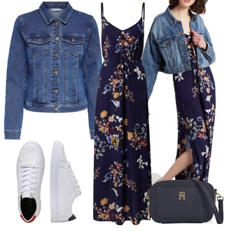 Bez rukávů Dlouhé Outfit s Tmavě modrá/Modrá Maxi Šaty/Dlouhé Letní Šaty/Šaty S Potiskem About You "Outfit na léto"