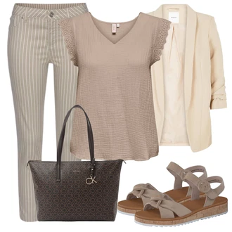 Zima Outfit s Béžová/Hnědá/Khaki Mušelínové kalhoty/Manšestrový Legíny/Kalhoty s nášivkou uprostřed/Pletený Legín Lascana "Outfit na léto"