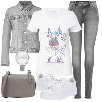 Outfit s Šedá/Světle šedá Košilová bunda/Džínové Bund/Krátké Džínové Bundičky/Letní Bund Street One "Outfit na léto"