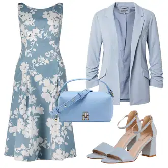 Výstřih na ramena Outfit s Světle modrá/Modrá Midi Šaty/Šaty Fit & Flare/Společenské šaty pro hosta/Šaty S Potiskem/Letní Šaty/Šaty Do Áčka/Šaty Bez Rukávů/délka ke kolenům Vera Mont "Outfit na léto"