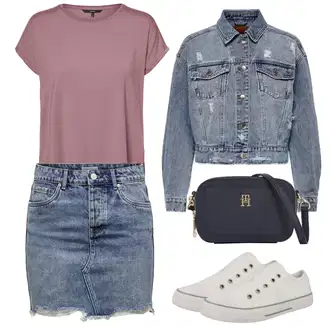 Džínovina Outfit s Tmavě modrá/Modrá Krátká Sukně/Džínová Sukně/Džínová vintage sukně/90tá Léta Sukně Only "Outfit na léto"