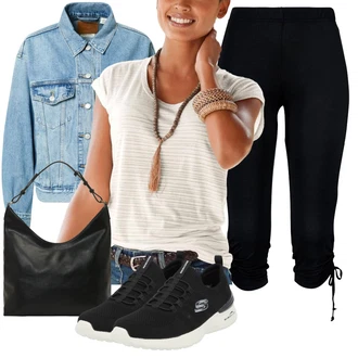 Outfit s Černá/Tmavě modrá 3/4 Kalhoty/7/8 Kalhoty/Capri kalhoty/Kalhoty s nášivkou uprostřed/Legíny s Podšívkou/Scrunch Legíny/Střmenová Kalhoty/Tregíny Lascana "Outfit na léto"