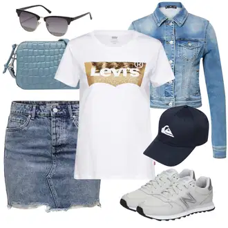 Džínovina Outfit s Tmavě modrá/Modrá Krátká Sukně/Džínová Sukně/Džínová vintage sukně/90tá Léta Sukně Only "Outfit na léto"