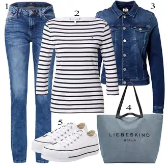 Western outfit mit Temno modra/Svetlo modra/Modra Denim Jakna/Kratka Denim Jakna/Vintage Jakna Tommy Jeans "Poletna oblačila"Look: Nor, Lak, 90. leta, Kul, Morski, Mom, Lepo, Univerzitetni, Western, Delovna oblačila, Retro
