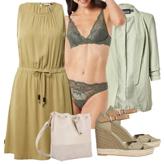 Ke kolenům Viskóza Outfit s Khaki/Tmavě zelená Žerzejové Šaty/Šaty Bez Rukávů/Letní Šaty/Ležérní Šaty/Šaty na safari/Pouzdrové Šaty/Šaty s výstřihem/Šaty s Kapsou/Šaty s Páskem Ragwear "Outfit na léto"