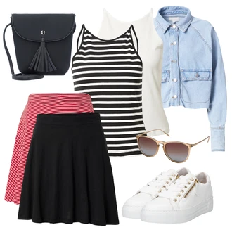 Outfit s Červená/Růžová 90tá Léta Sukně/Sukně Áčkového Střihu/Zimní Sukně/Sukně Vrstevná/Unisex Sukně/Zavinovací Sukně/Sukně Pro Vysokou Školu/Moderní Sukně/Anime Sukně/Rozhalená Sukně/80tého Léta Sukně/Tenisová Sukně Only "Outfit na léto"