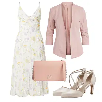 Outfity na Nový rok s Šedá/Bílá/Lilové barvy/Žlutá Letní Šaty/Plisované Šaty/Občanské šaty/Společenské šaty pro hosta About You "Outfit na léto"
