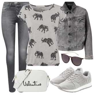 Outfit s Šedá/Světle šedá Bota Na Pěší Turistiku/Úzká Teniska/Pohodlná Bota/Teniska se Třpytkami/Tenisky s Bočním Zipem/Zimní Tenisky/Teniska s dírkovaným vzorem/Kožené Tenisky/Nízká Teniska/Letní Tenisky Lascana "Outfit na léto"