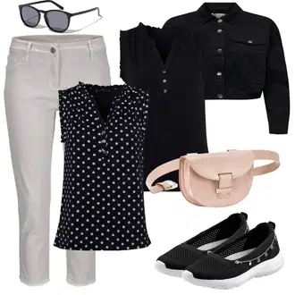 Šik Outfit s Šedá/Khaki/Hnědá/Béžová/Světle šedá Dámské Džíny s Délkou 7/8/Capri Džíny/Kotníková Bota/Zkrácené Džíny Lascana "Outfit na léto"Look: Styl, Šik, Cool, Moderní, Old Money, Venkovní, Chytrý příležitostný