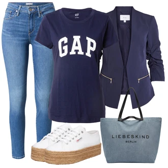 Gymnastika Outfit s Tmavě modrá/Modrá Fancy tričko/Košile s potiskem/Tričko s krátkým rukávem/Tričko na spaní/Tréninkové tričko/Neformální tričko/Top Na Party GAP "Outfit na léto"Look: Gymnastika, Atletika, Crossfit