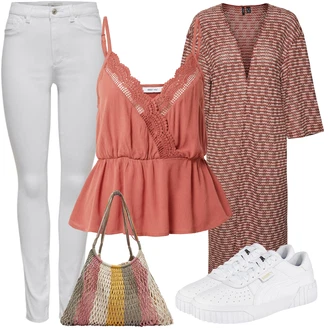 Outfit s Hnědá/Červená/Tmavě červená/Fialová/Vínová Župan/Kimono VERO MODA "Outfit na léto"