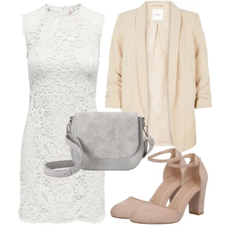 Výstřih na ramena Outfit s Šedá/Krémová/Bílá/Hnědá Pouzdrové Šaty/Šaty S Vysokým Výstřihem/Krajkové Šaty/Mini Šaty/Šaty Bez Rukávů Only "Outfit na léto"