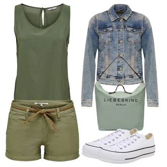 Moderní Outfit s Světle modrá/Modrá Krátké Džínové Bundičky/Džínové Bund LTB "Outfit na léto"Look: 90tá léta, Cool, Moderní, Krásný, Old Money, Univerzitní, Western