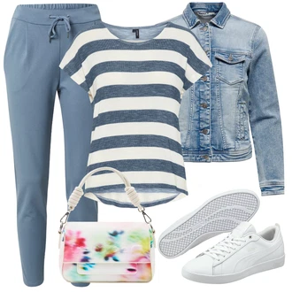 Mom Outfit s Světle modrá/Modrá Džínové Bund/Krátké Džínové Bundičky Only "Outfit na léto"Look: Mom, Krásný, Univerzitní, 90tá léta, Cool, S průsvitem
