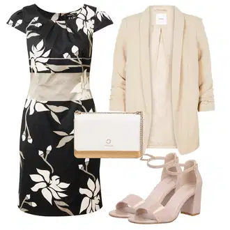 Outfity na zahradní párty Svatební host s Růžová/Hnědá/Béžová Sandál Na Podpatku/Sandál s podpatkem/Sandál Na Širokém Podpatku About You "Outfit na léto"