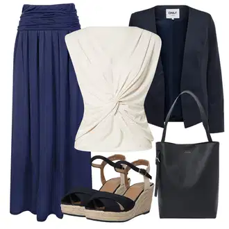 Outfit s Tmavě modrá Maxi sukně/Vintage sukně maxi/Elastická Sukně/Slavnostní Maxi Sukně/Křesťanská Sukně/Dlouhá Sukně/Sukně Pro Matriku hotsquash "Outfit na léto"