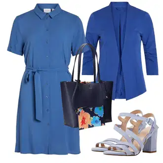 Outfity pro léto s Modrá/Světle modrá/Pastelové barvy/Tmavě modrá Košilové šaty/Šaty s Páskem/Halenkové Šaty Vila "Outfit na léto"